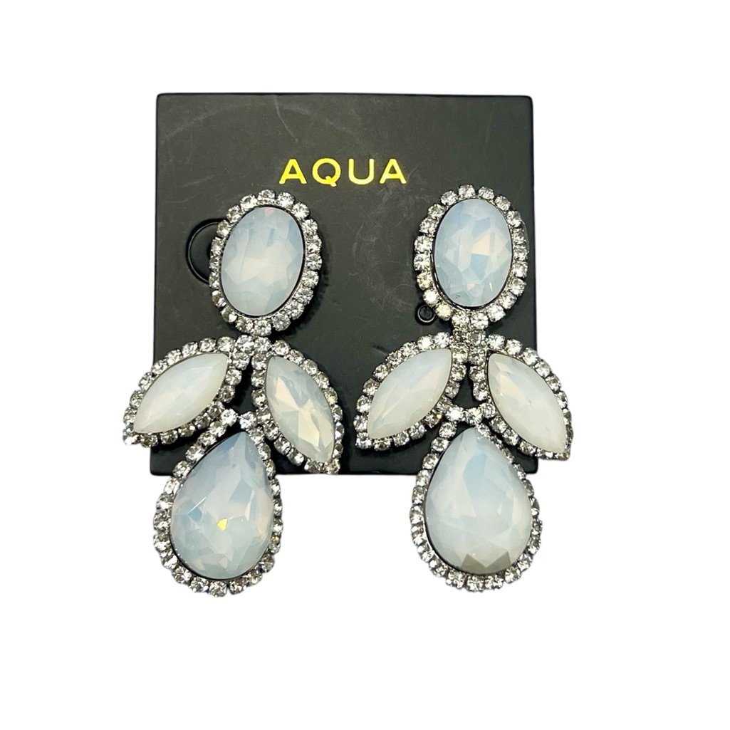 Aqua Opaline And Crystal Silver Statement Earrings 49$